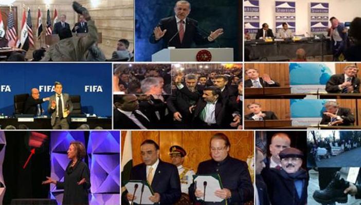 بالفيديو.. عشرة زعماء رشقوا بالحذاء أو بأشياء أخرى