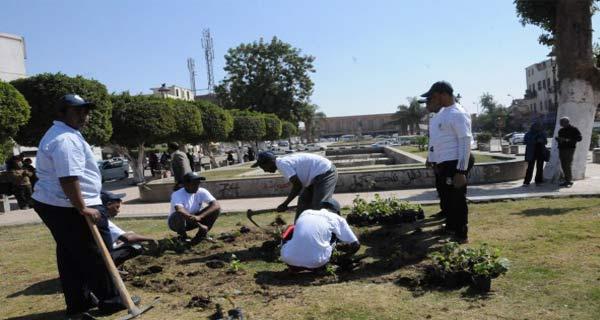 100 شاب وفتاة يشاركون في تجميل ” ميدان الشهداء” بأسوان