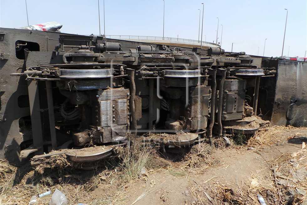 توقف حركة السكة الحديد بمدينة شربين بالدقهلية بعد انقلاب قطار بضائع