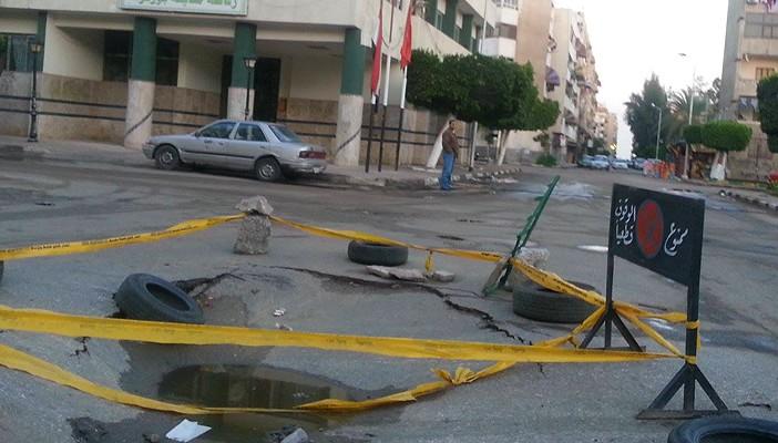 هبوط أرضي يعطل المرور بشبرا الخيمة