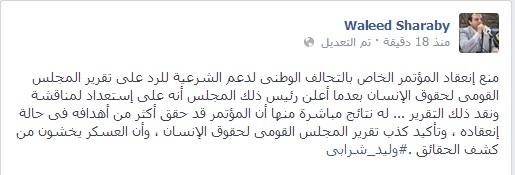 شرابي : منع مؤتمر “دعم الشرعية” يؤكد كذب “القومي لحقوق الإنسان”