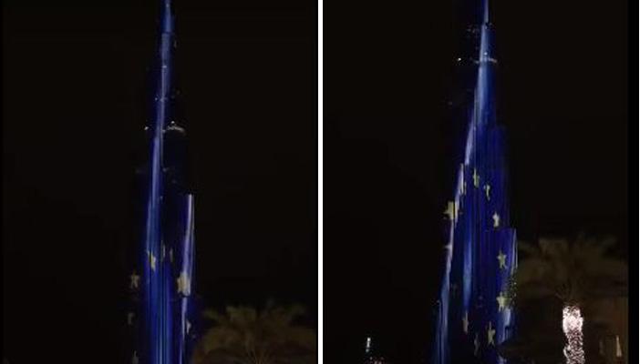 بالفيديو.. برج خليفة يكتسي بألوان العلم البلجيكي