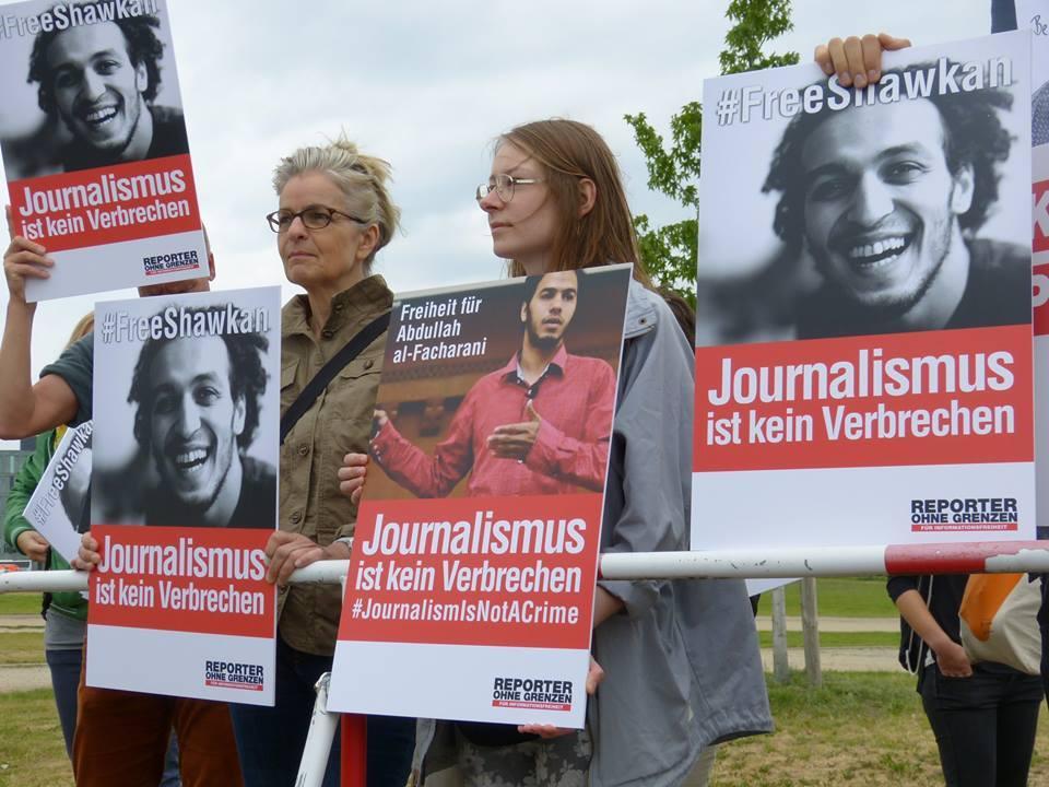 تظاهرة بألمانيا للمطالبة بالإفراج عن صحفيي مصر المعتقلين