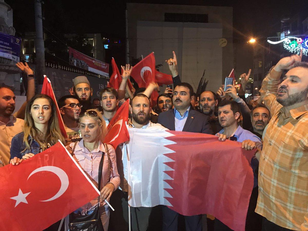 بالصور والفيديو.. أتراك يتظاهرون في اسطنبول تضامنًا مع قطر