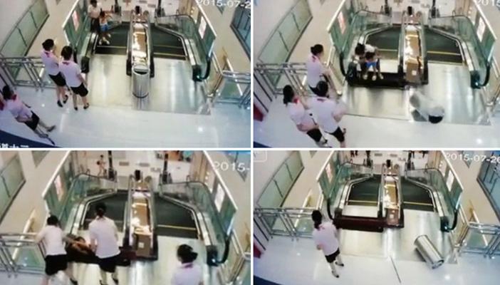 بالفيديو.. سلم كهربائي يبتلع “امرأة” ويودي بحياتها