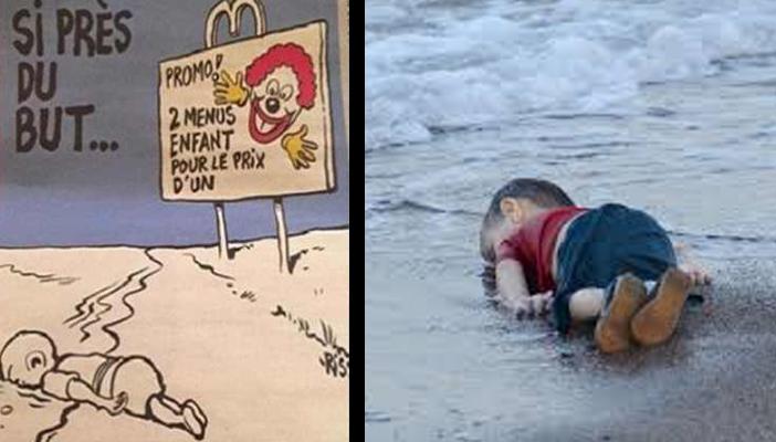 “شارلي إيبدو” تسخر من الطفل إيلان وتثير غضب مغردي “تويتر”