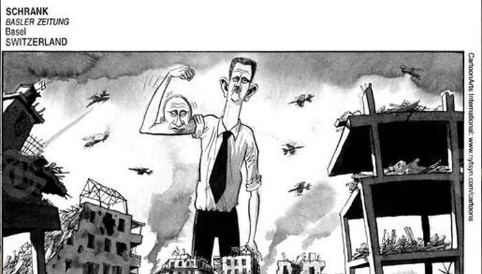 كاريكاتير: بشار الأسد يستعرض قوة بوتين في سوريا