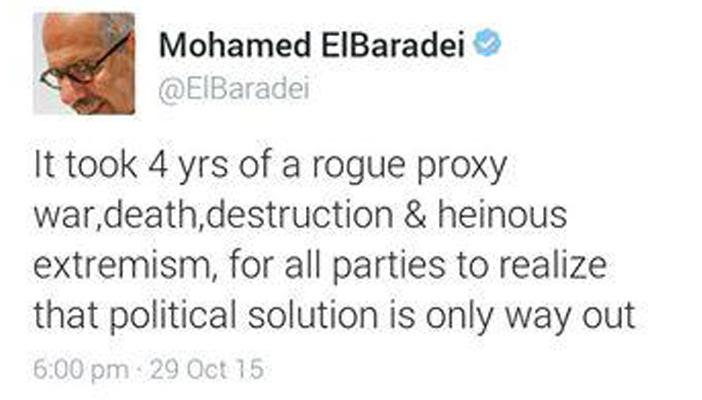 البرادعي يغرّد من جديد عن الأزمة السورية عبر “تويتر”