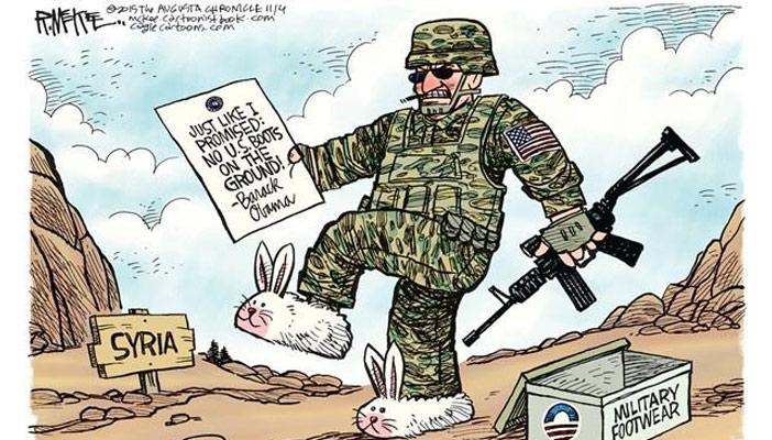 كاريكاتير الصحافة الغربية يسخر من تصريحات أوباما بخصوص سوريا