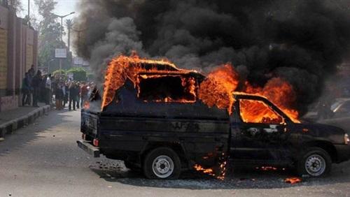 بالصور.. انفجار يستهدف سيارة شرطة بطريق كفر الشيخ الدولي