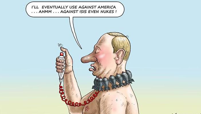 كاريكاتير.. بوتين يدمر روسيا في سبيل تدمير أميركا وتنظيم الدولة