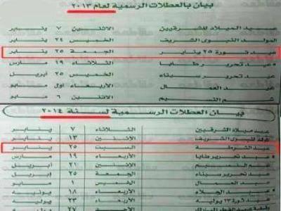 حكومة الإنقلاب تلغي ثورة يناير من الأجازت الرسمية