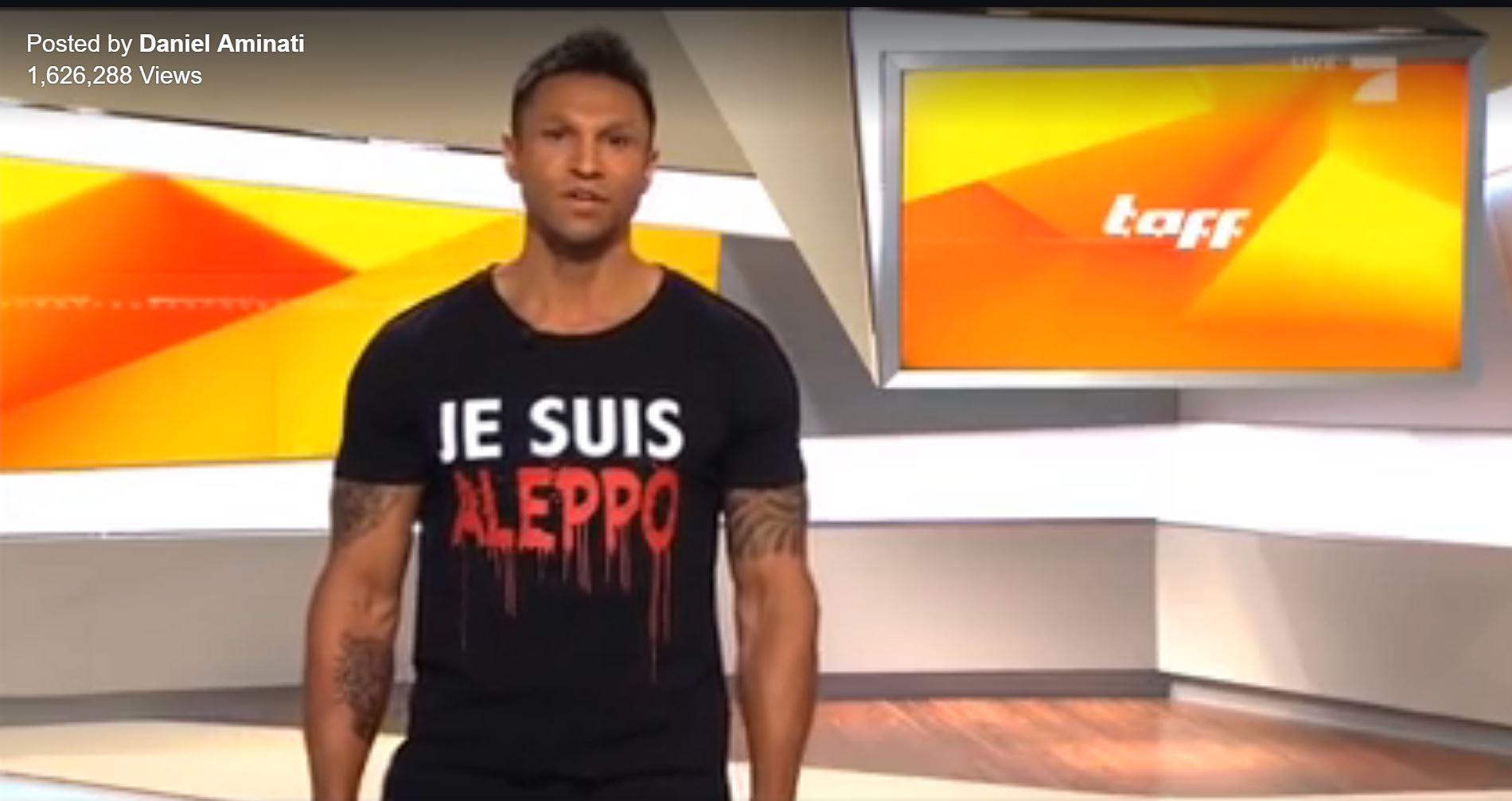 بالفيديو.. مذيع ألماني يخالف قواعد البرنامج مرتديًا قميص “أنا حلب”